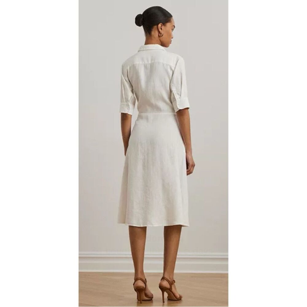 LAUREN Ralph Lauren Women's Linen Shirtdress in  White Size 0~ Pristine - Picture 2 of 9